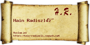 Hain Radiszló névjegykártya